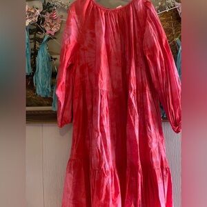 H&M Red Tiered Long Sleeve Hand Dyed Dress. Size XXL.